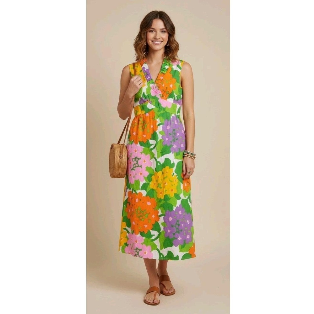 Vintage 1960s Malia Honolulu Hawaii Maxi Dress Size 8 Floral‎ Retro Tiki Boho